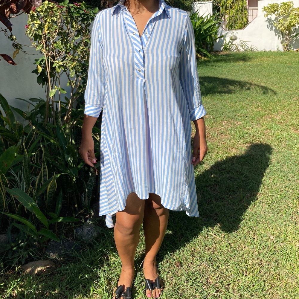 Blue Striped Midi Dress